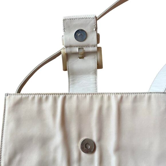 🤍 PRADA Beige Nylon & White Leather Shoulder Bag – Authentic 97441 🤍 - Picture 7 of 8